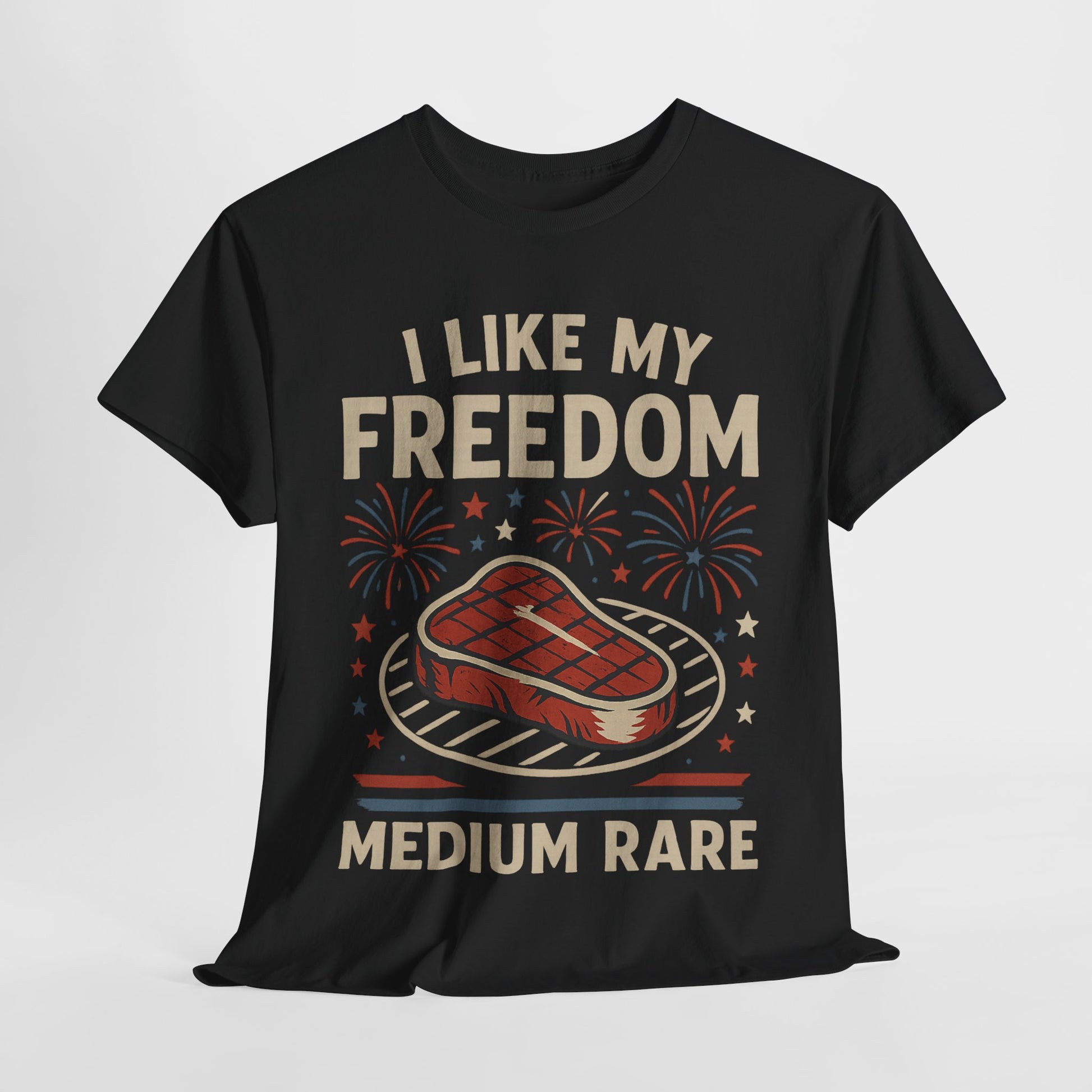 I Like My Freedom Medium Rare T-Shirt – Funny Patriotic BBQ Shirt for Men & Women, 4th of July USA Tee