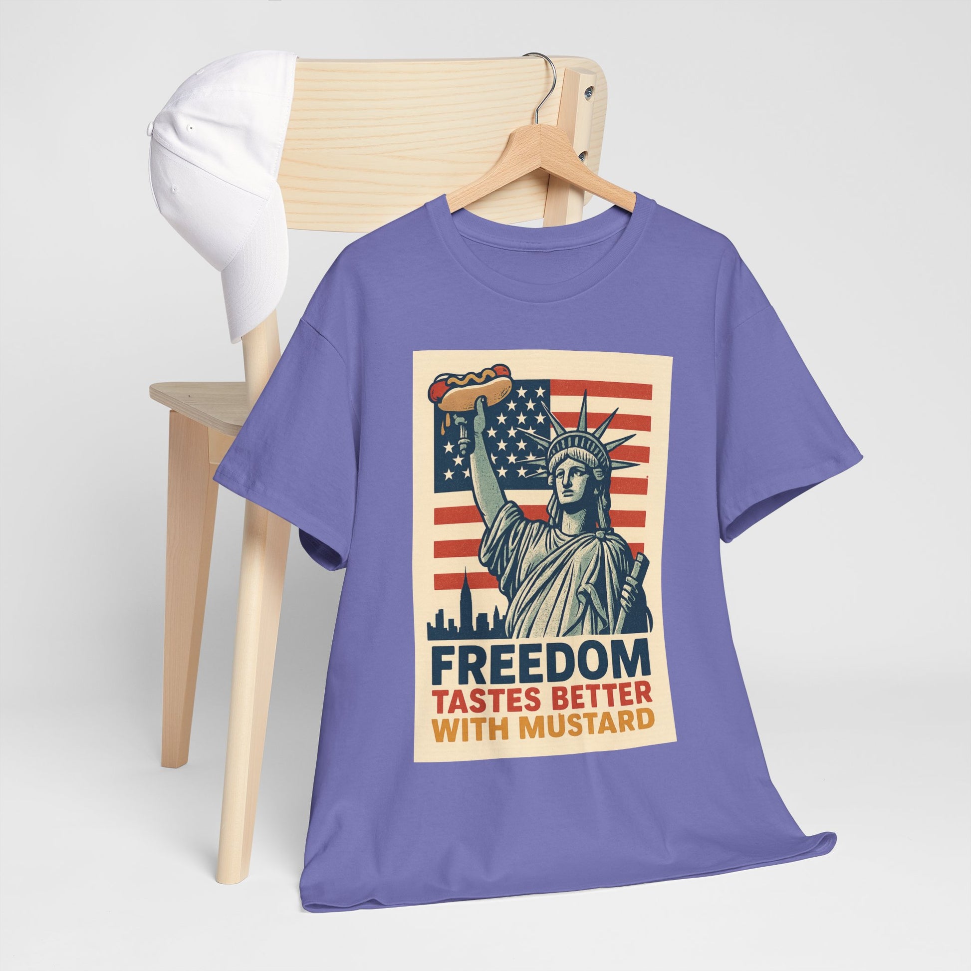 Freedom Tastes Better With Mustard T-Shirt – Funny 4th of July Hot Dog Tee, Patriotic Graphic Shirt for Men & Women