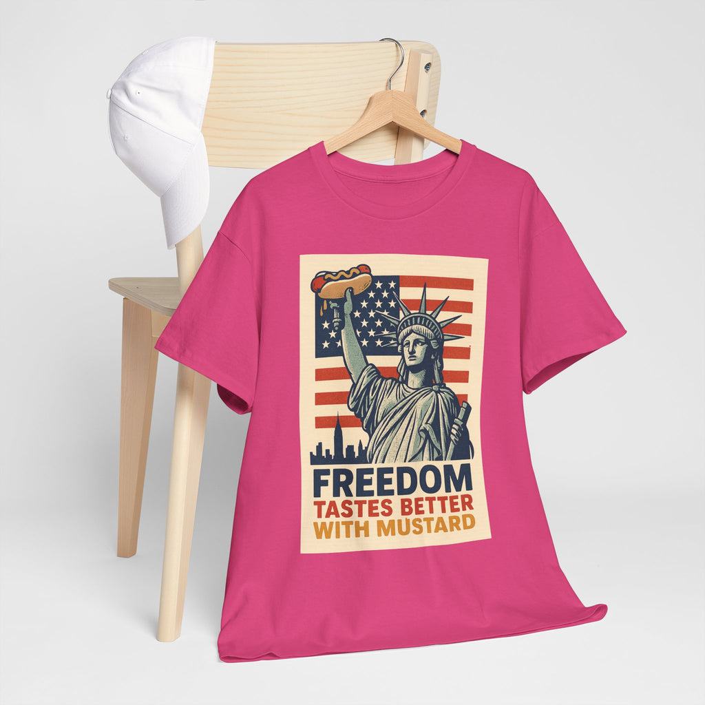 Freedom Tastes Better With Mustard T-Shirt – Funny 4th of July Hot Dog Tee, Patriotic Graphic Shirt for Men & Women
