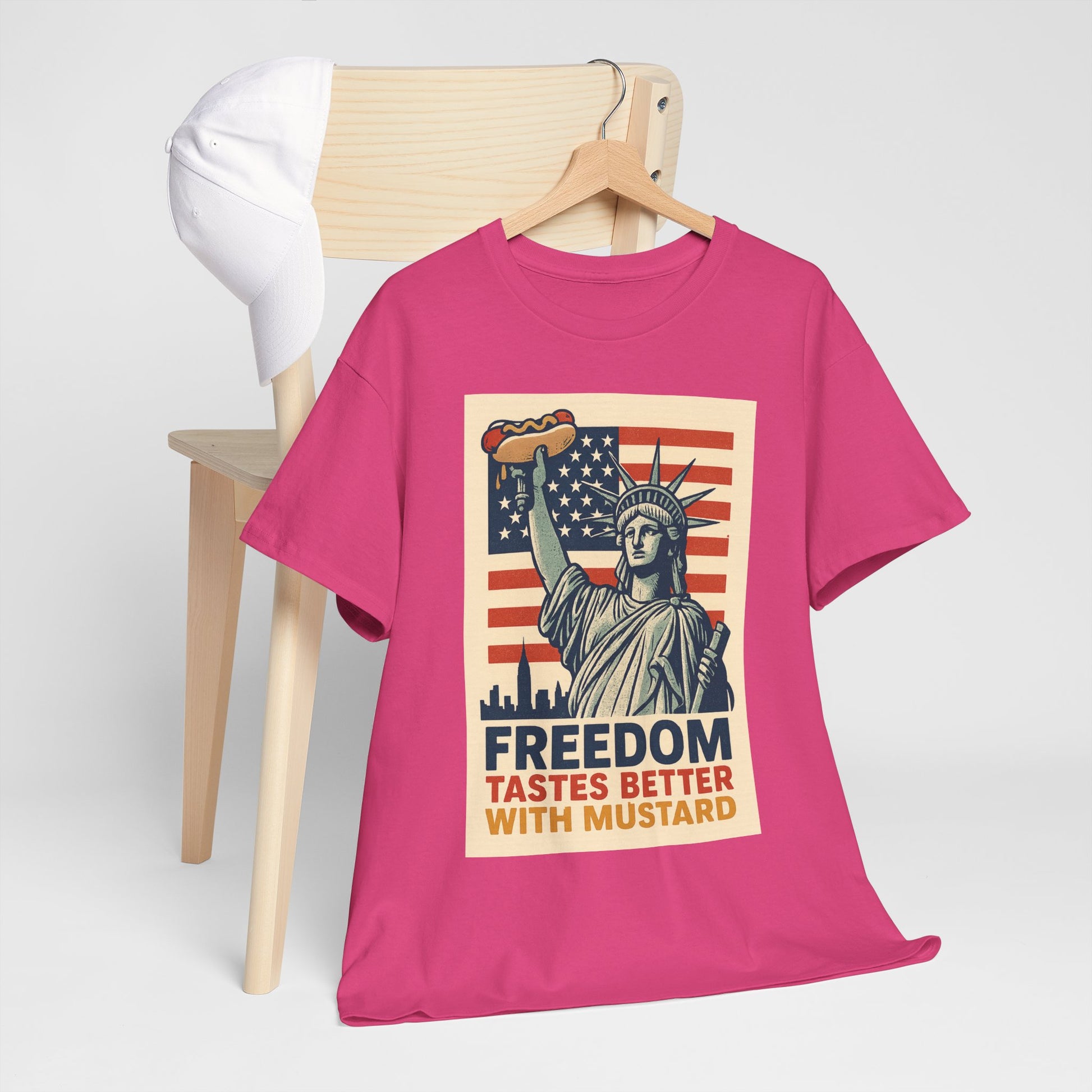 Freedom Tastes Better With Mustard T-Shirt – Funny 4th of July Hot Dog Tee, Patriotic Graphic Shirt for Men & Women