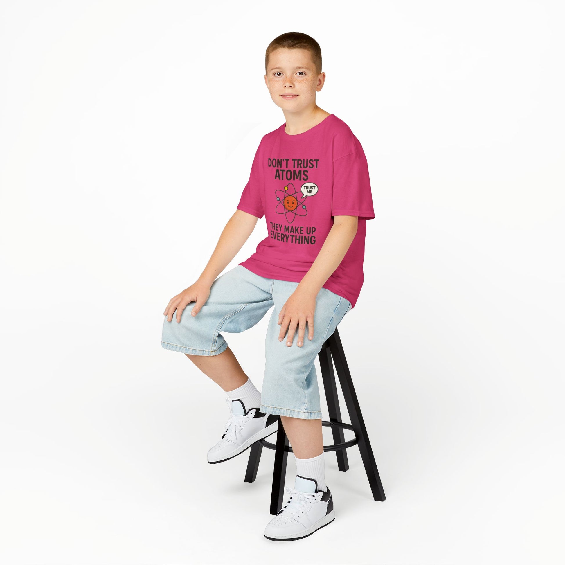 Don’t Trust Atoms – Funny Science T-Shirt for Kids | Unisex Nerdy Cotton Tee