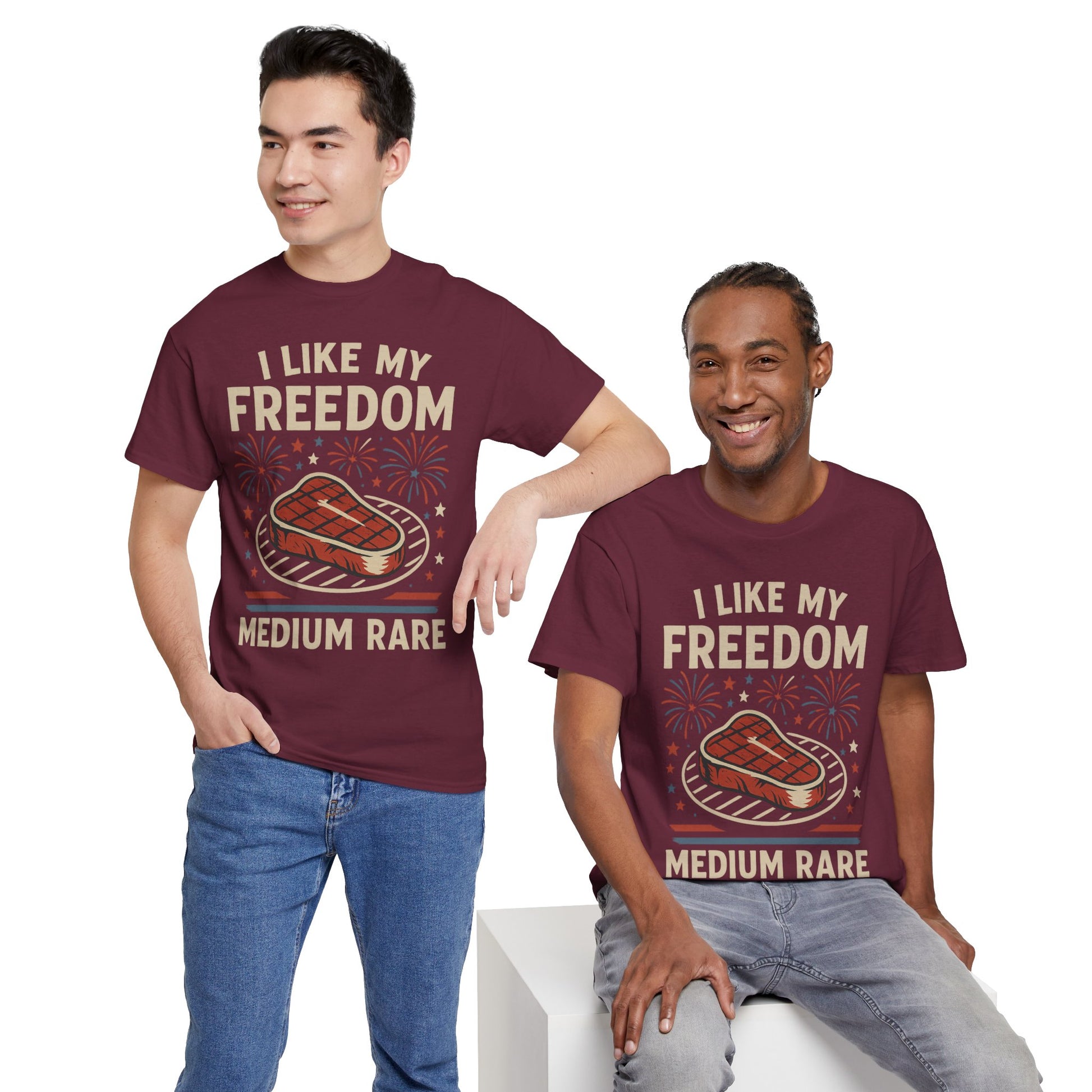 I Like My Freedom Medium Rare T-Shirt – Funny Patriotic BBQ Shirt for Men & Women, 4th of July USA Tee
