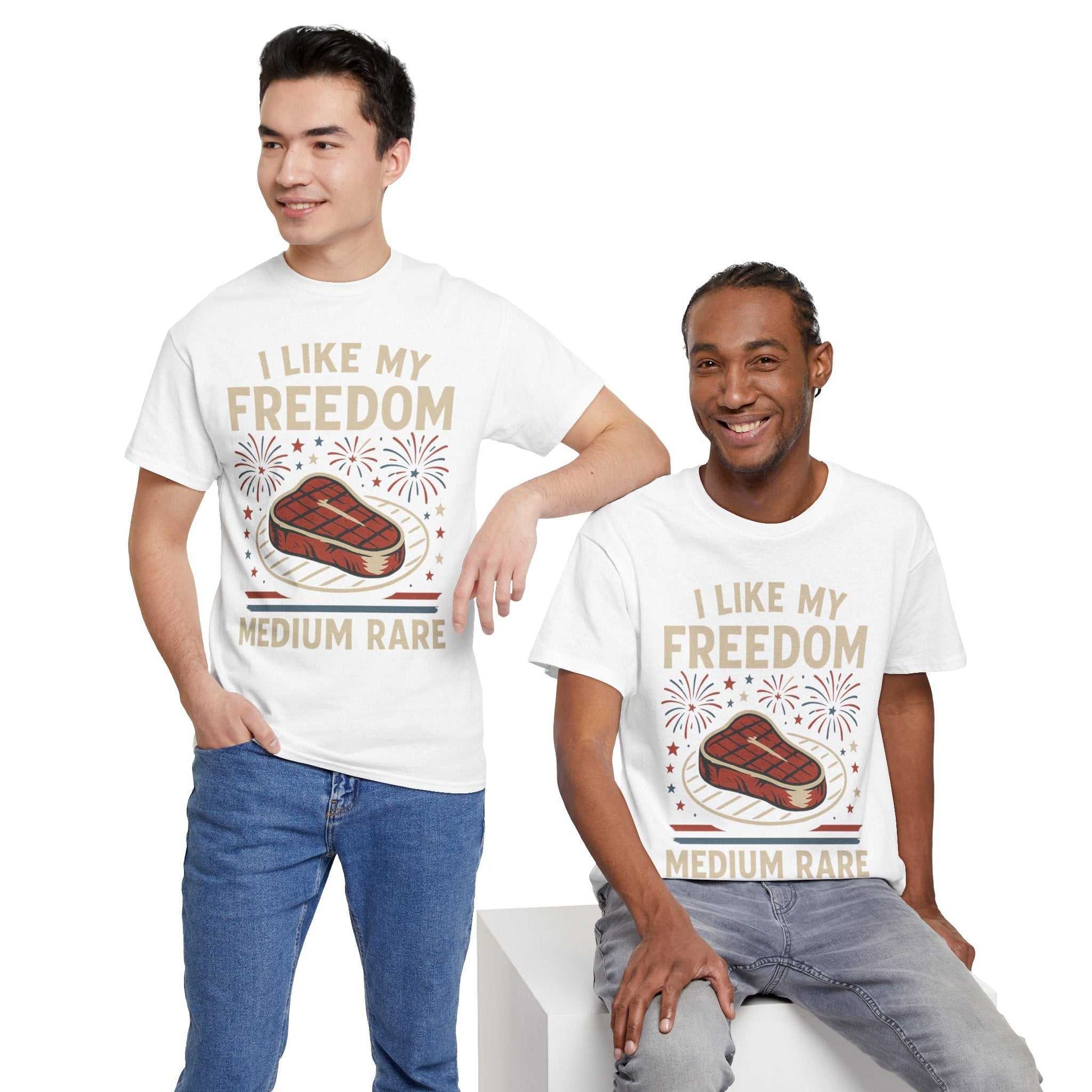 I Like My Freedom Medium Rare T-Shirt – Funny Patriotic BBQ Shirt for Men & Women, 4th of July USA Tee