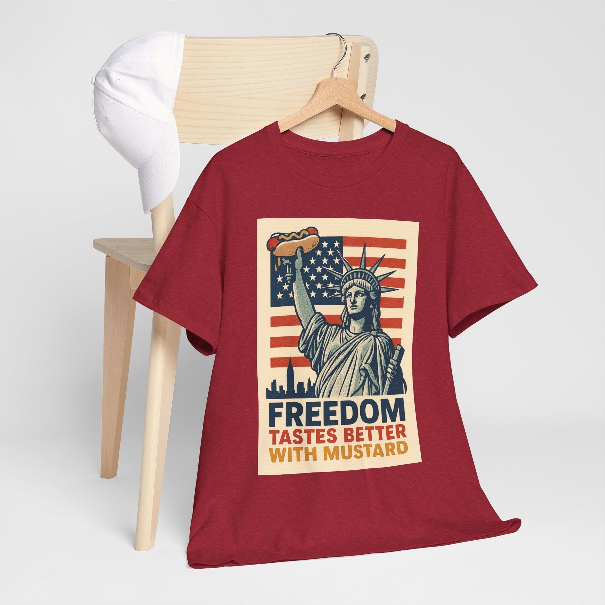 Freedom Tastes Better With Mustard T-Shirt – Funny 4th of July Hot Dog Tee, Patriotic Graphic Shirt for Men & Women
