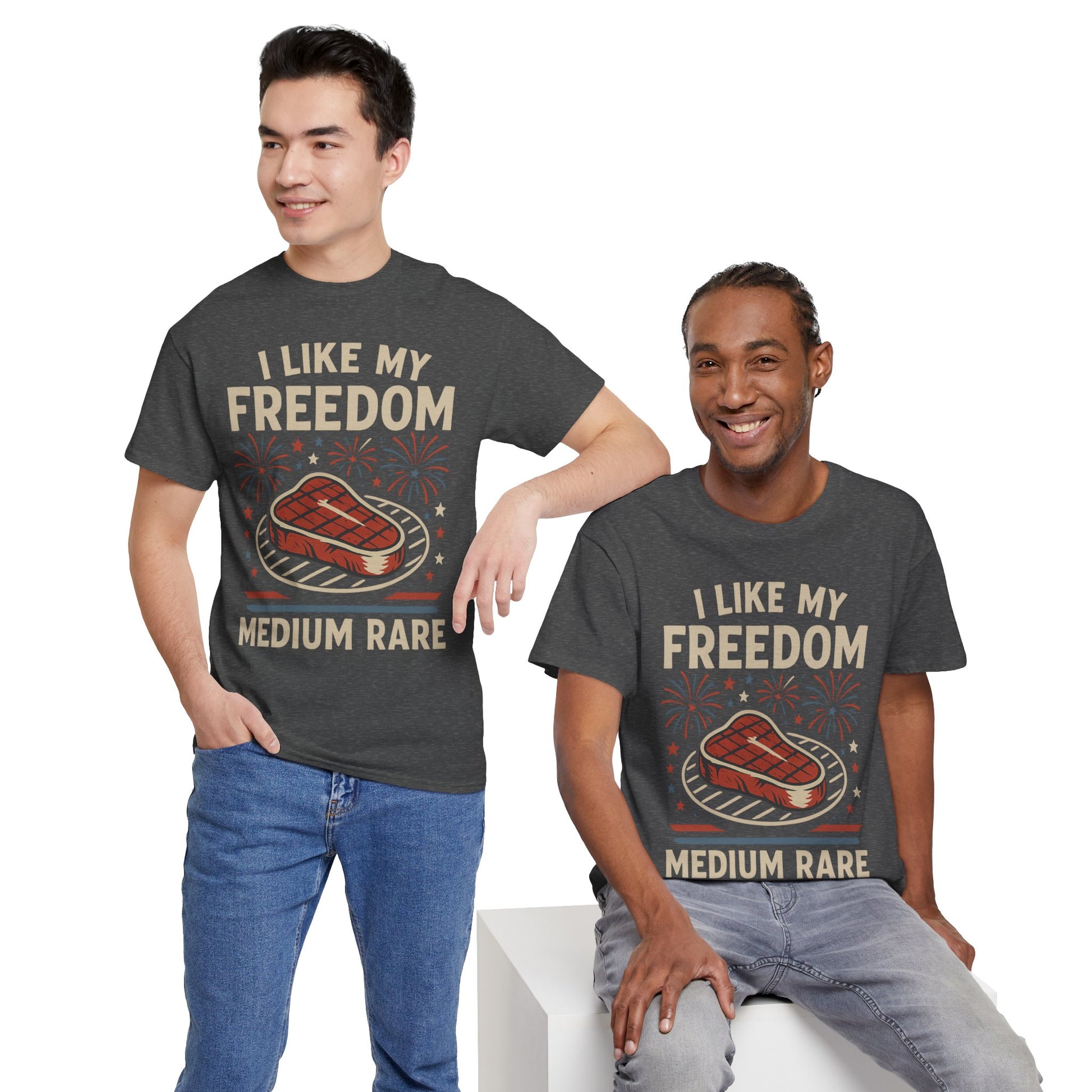 I Like My Freedom Medium Rare T-Shirt – Funny Patriotic BBQ Shirt for Men & Women, 4th of July USA Tee