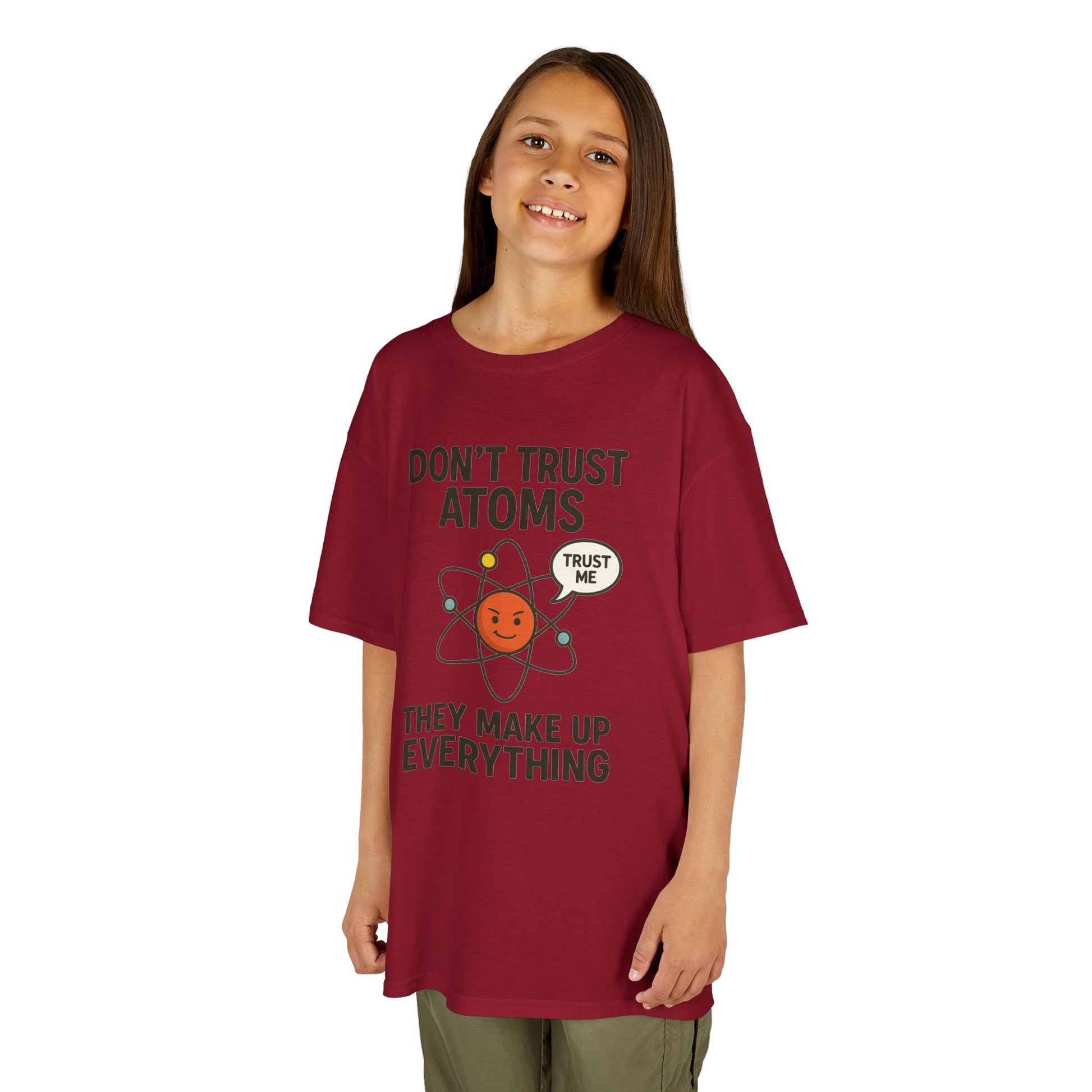 Don’t Trust Atoms – Funny Science T-Shirt for Kids | Unisex Nerdy Cotton Tee