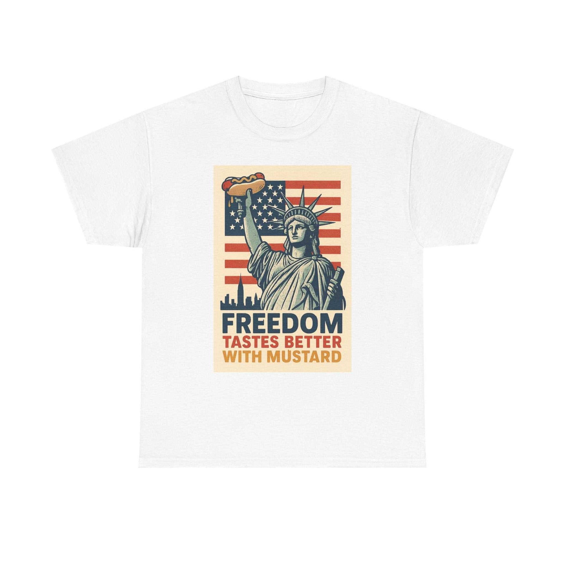 Freedom Tastes Better With Mustard T-Shirt – Funny 4th of July Hot Dog Tee, Patriotic Graphic Shirt for Men & Women
