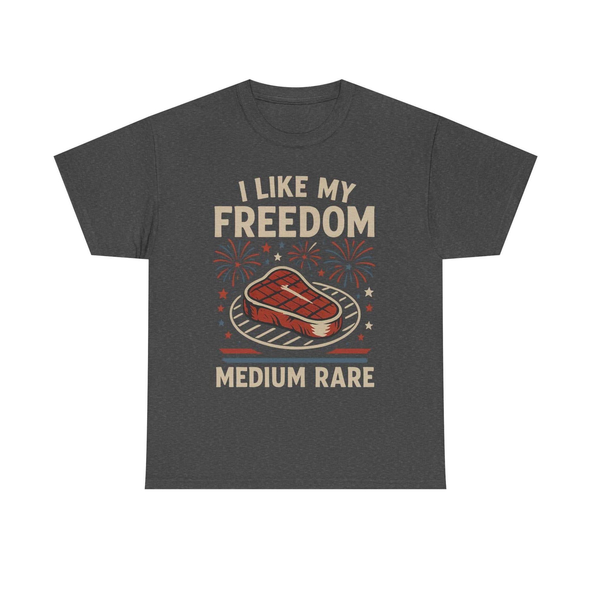I Like My Freedom Medium Rare T-Shirt – Funny Patriotic BBQ Shirt for Men & Women, 4th of July USA Tee