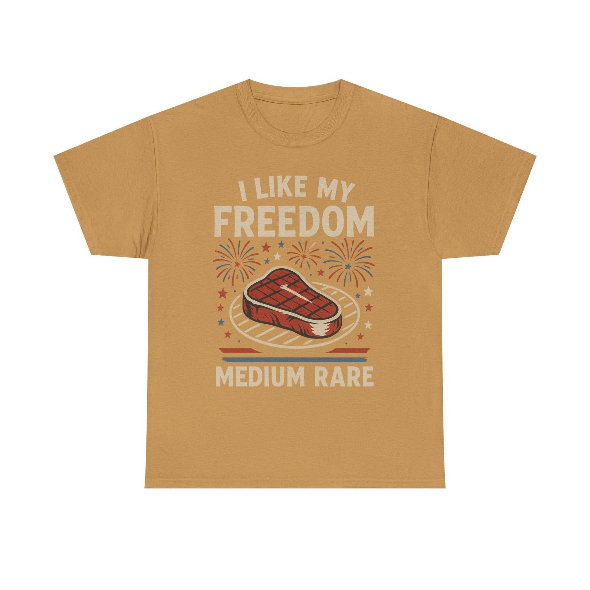 I Like My Freedom Medium Rare T-Shirt – Funny Patriotic BBQ Shirt for Men & Women, 4th of July USA Tee