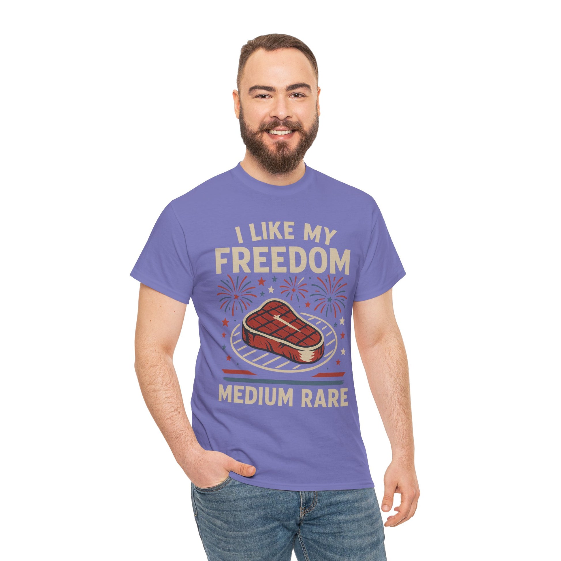 I Like My Freedom Medium Rare T-Shirt – Funny Patriotic BBQ Shirt for Men & Women, 4th of July USA Tee