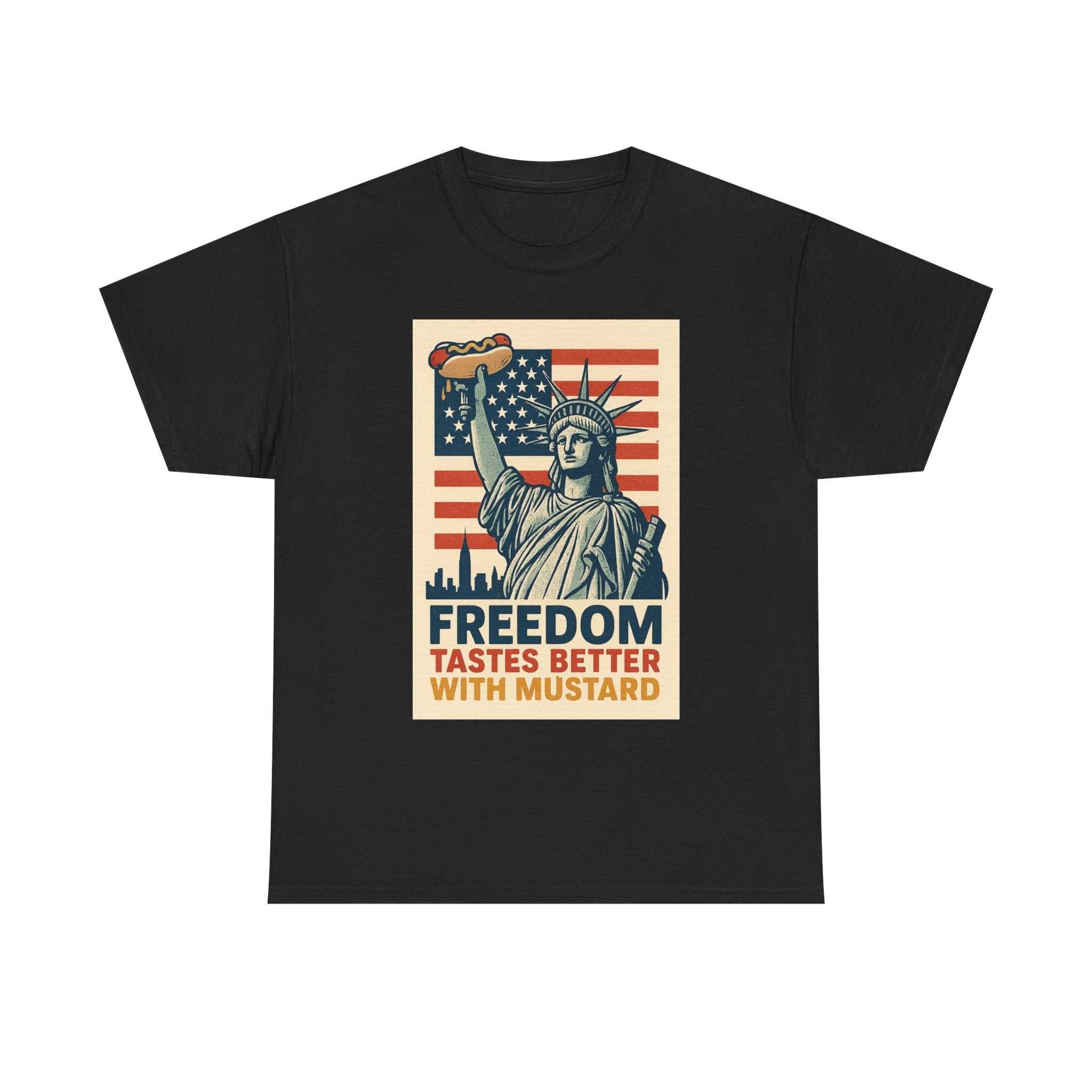 Freedom Tastes Better With Mustard T-Shirt – Funny 4th of July Hot Dog Tee, Patriotic Graphic Shirt for Men & Women