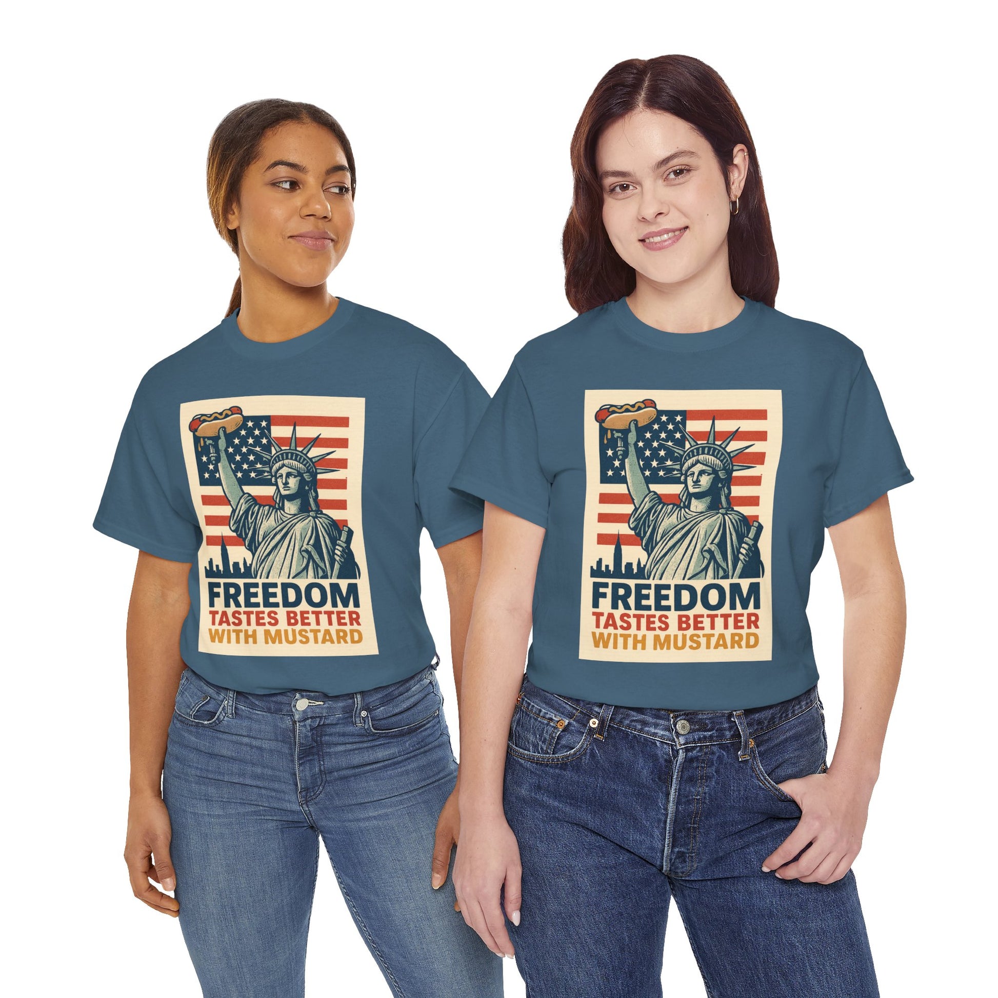 Freedom Tastes Better With Mustard T-Shirt – Funny 4th of July Hot Dog Tee, Patriotic Graphic Shirt for Men & Women