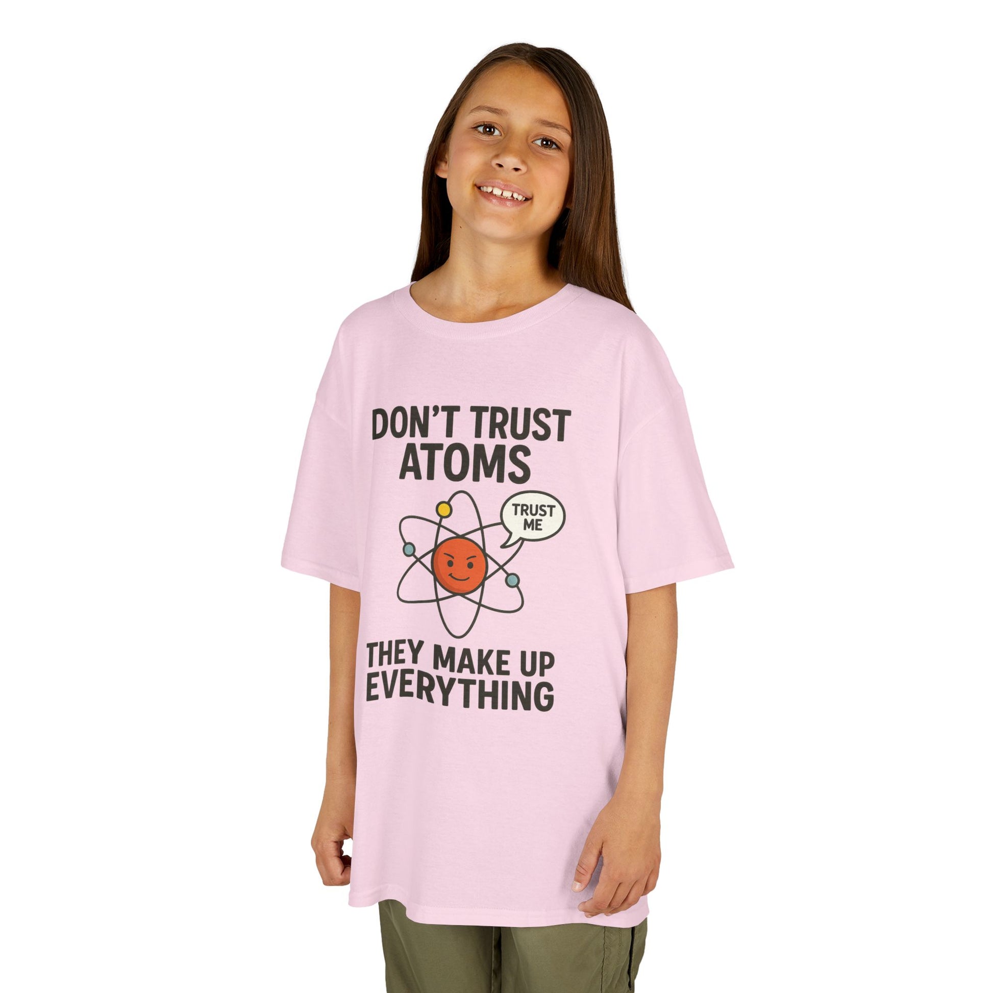 Don’t Trust Atoms – Funny Science T-Shirt for Kids | Unisex Nerdy Cotton Tee