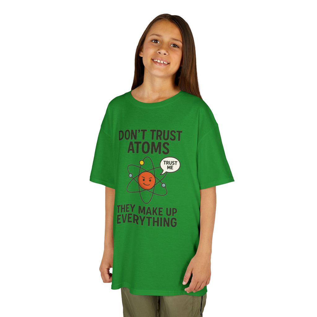Don’t Trust Atoms – Funny Science T-Shirt for Kids | Unisex Nerdy Cotton Tee