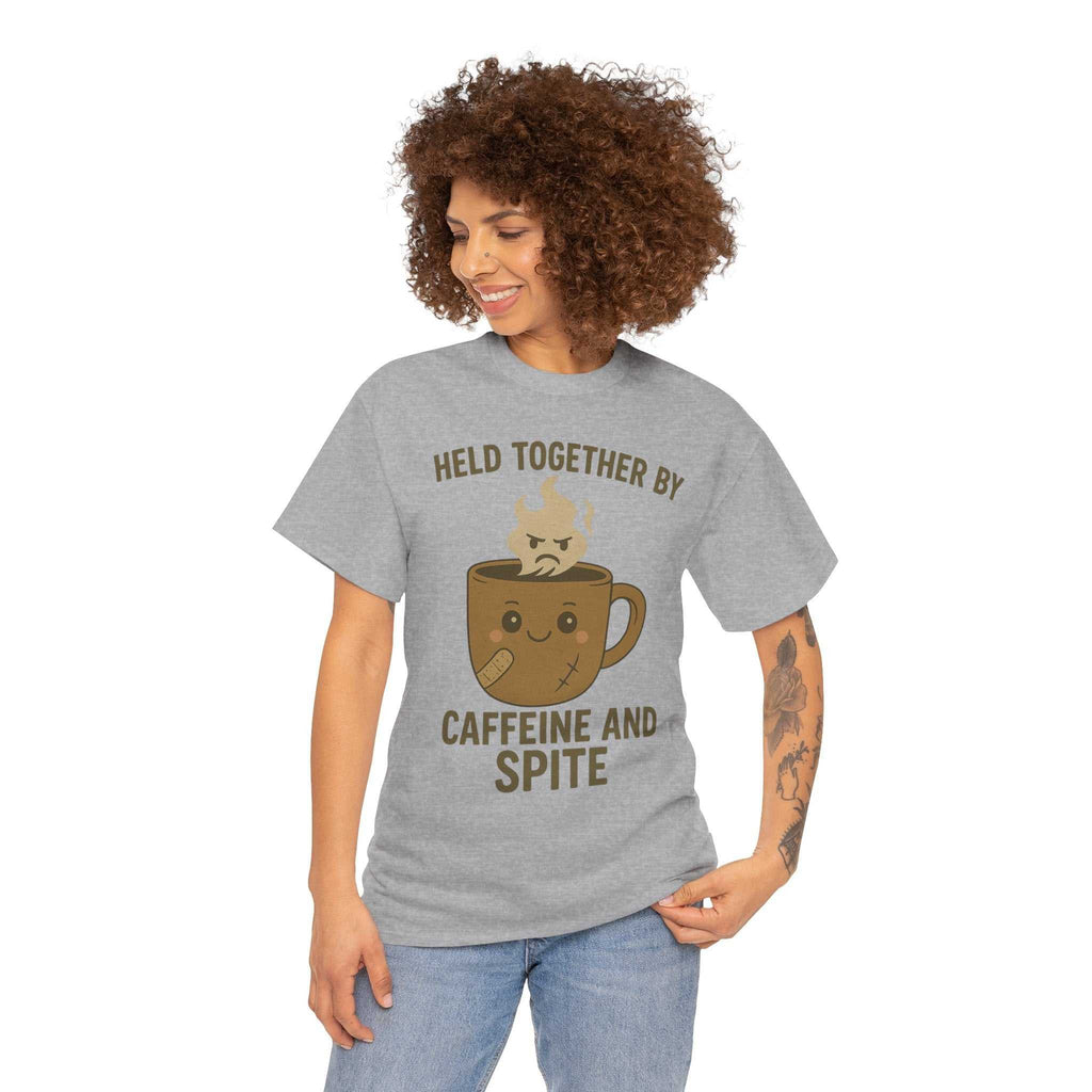Held Together by Caffeine and Spite T-Shirt – Funny Unisex Tee