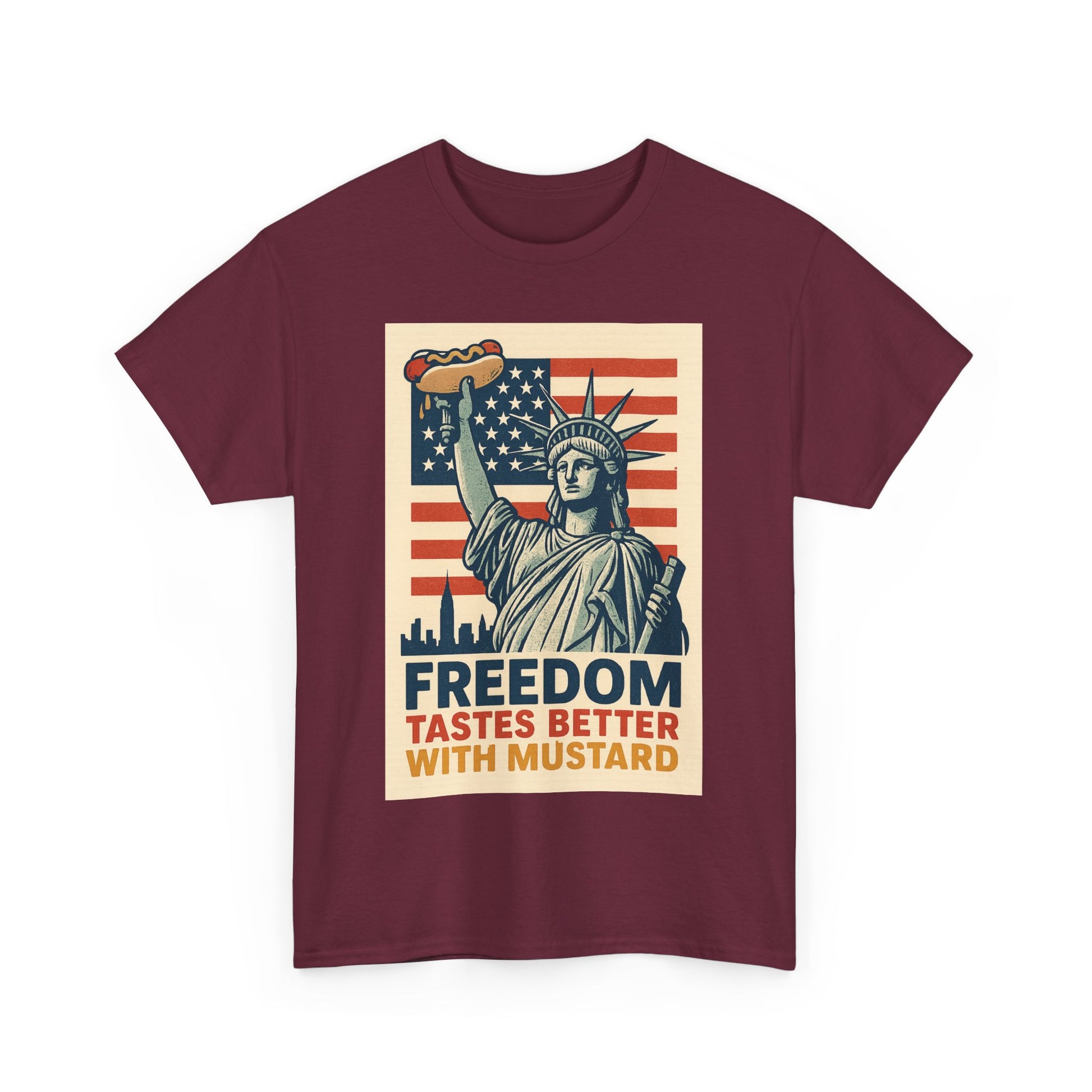 Freedom Tastes Better With Mustard T-Shirt – Funny 4th of July Hot Dog Tee, Patriotic Graphic Shirt for Men & Women