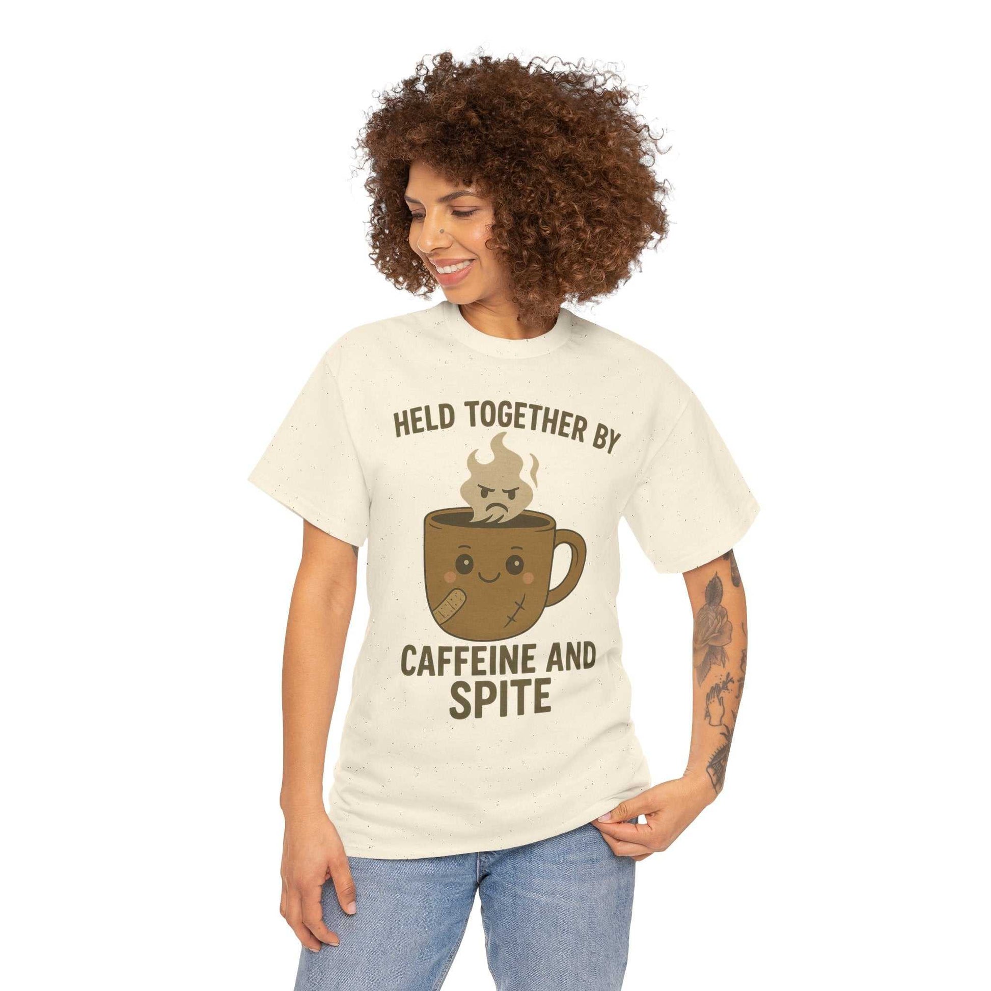 Held Together by Caffeine and Spite T-Shirt – Funny Unisex Tee