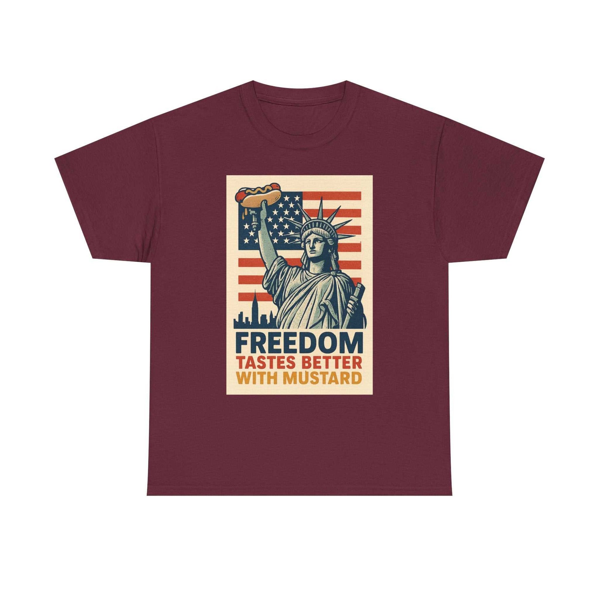 Freedom Tastes Better With Mustard T-Shirt – Funny 4th of July Hot Dog Tee, Patriotic Graphic Shirt for Men & Women