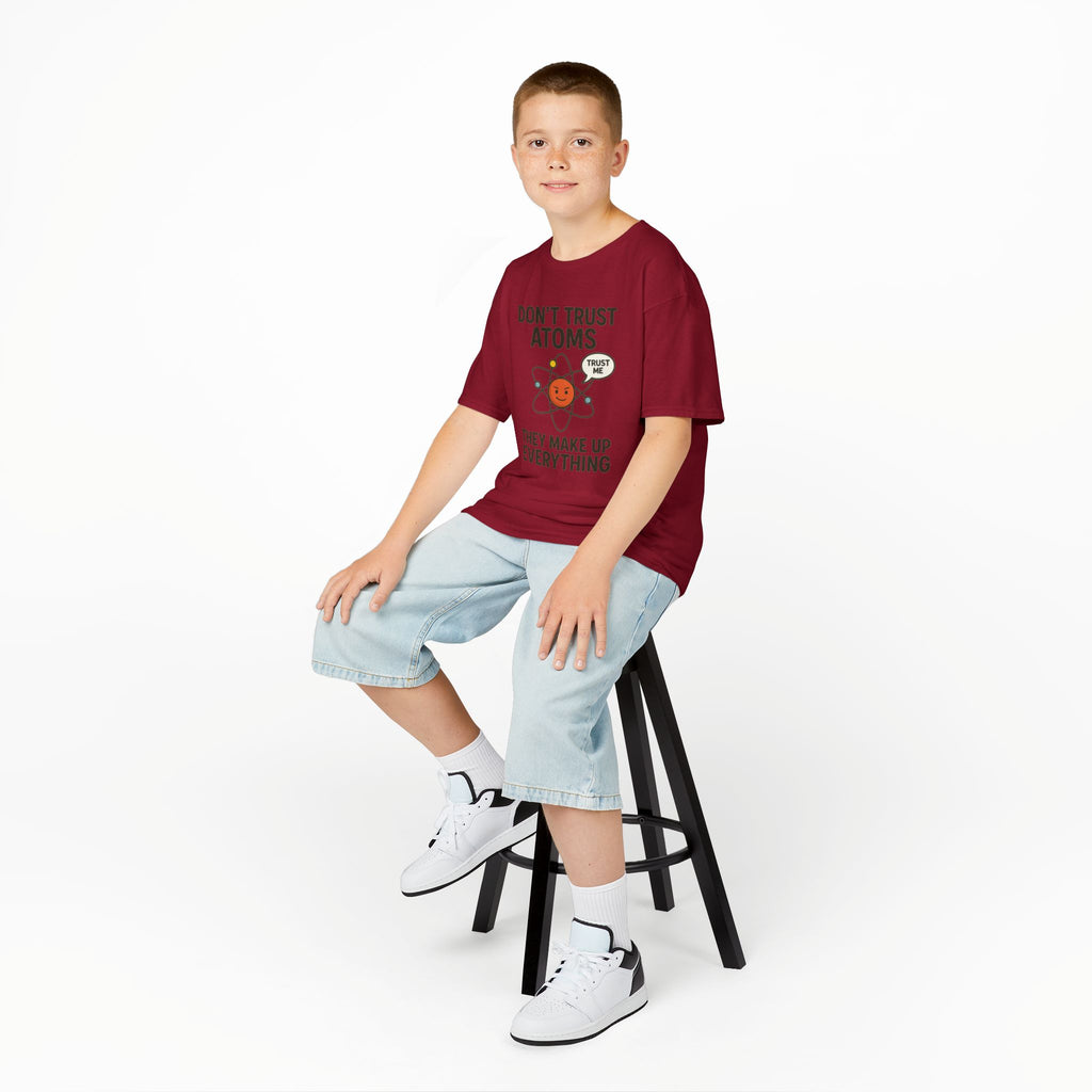 Don’t Trust Atoms – Funny Science T-Shirt for Kids | Unisex Nerdy Cotton Tee
