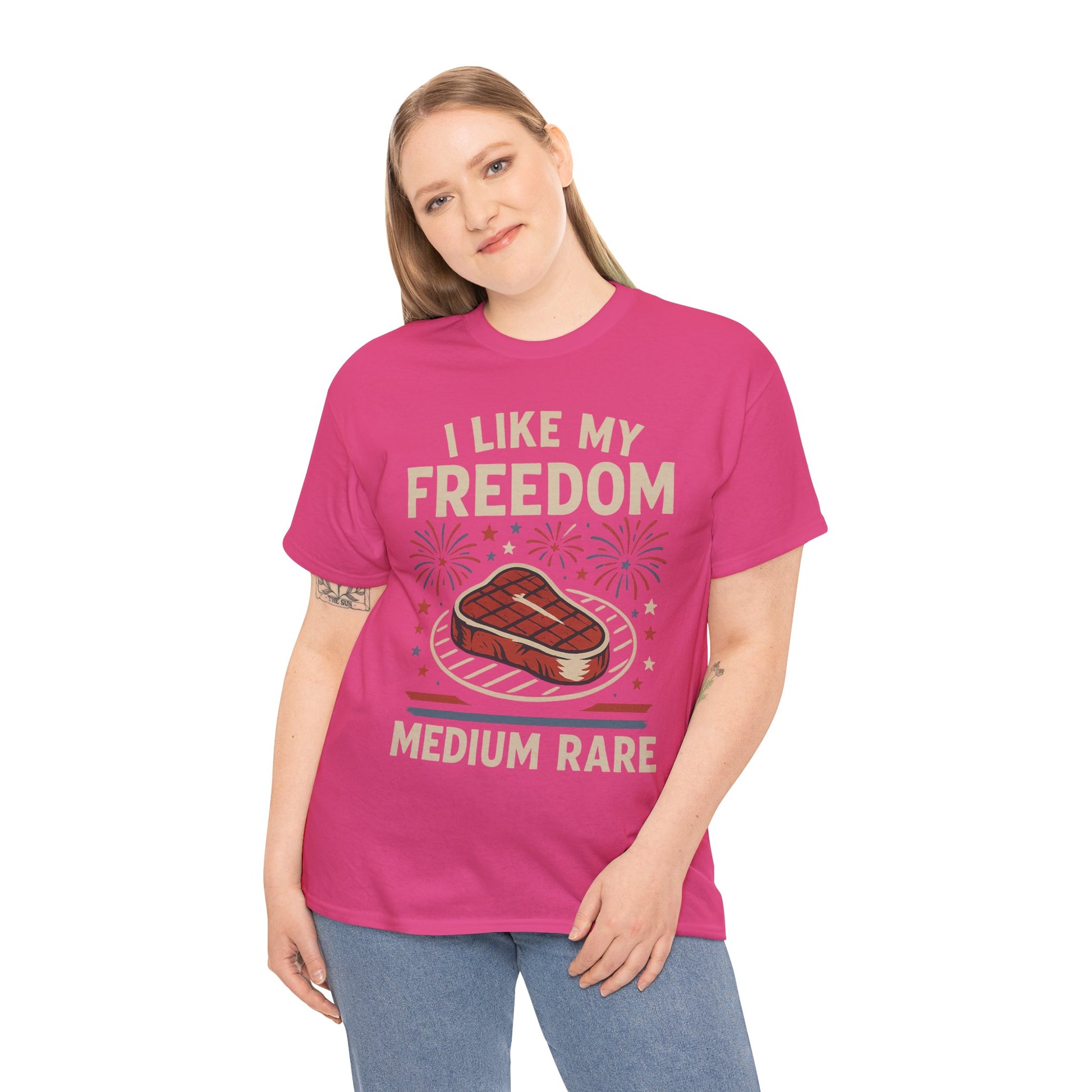I Like My Freedom Medium Rare T-Shirt – Funny Patriotic BBQ Shirt for Men & Women, 4th of July USA Tee