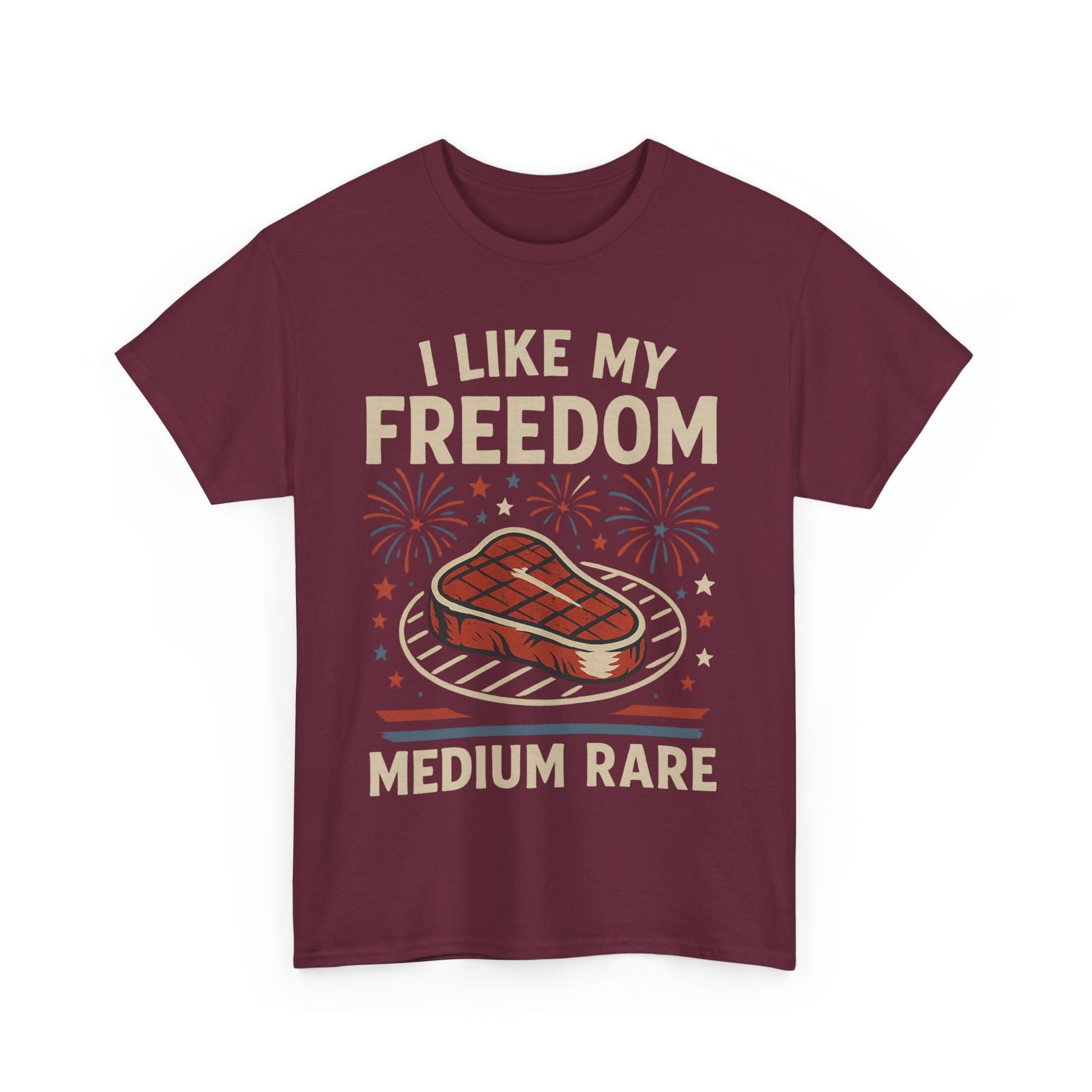 I Like My Freedom Medium Rare T-Shirt – Funny Patriotic BBQ Shirt for Men & Women, 4th of July USA Tee