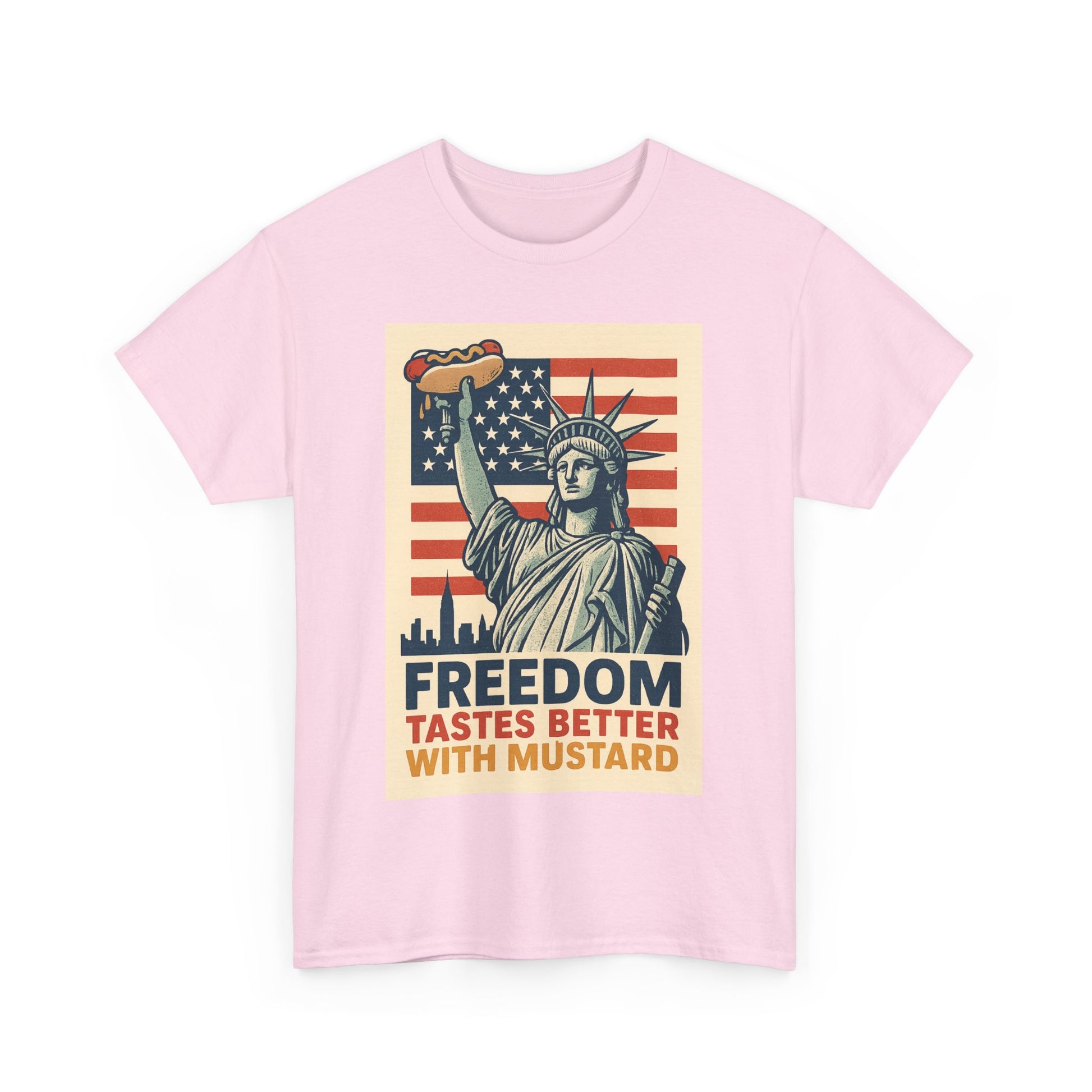 Freedom Tastes Better With Mustard T-Shirt – Funny 4th of July Hot Dog Tee, Patriotic Graphic Shirt for Men & Women