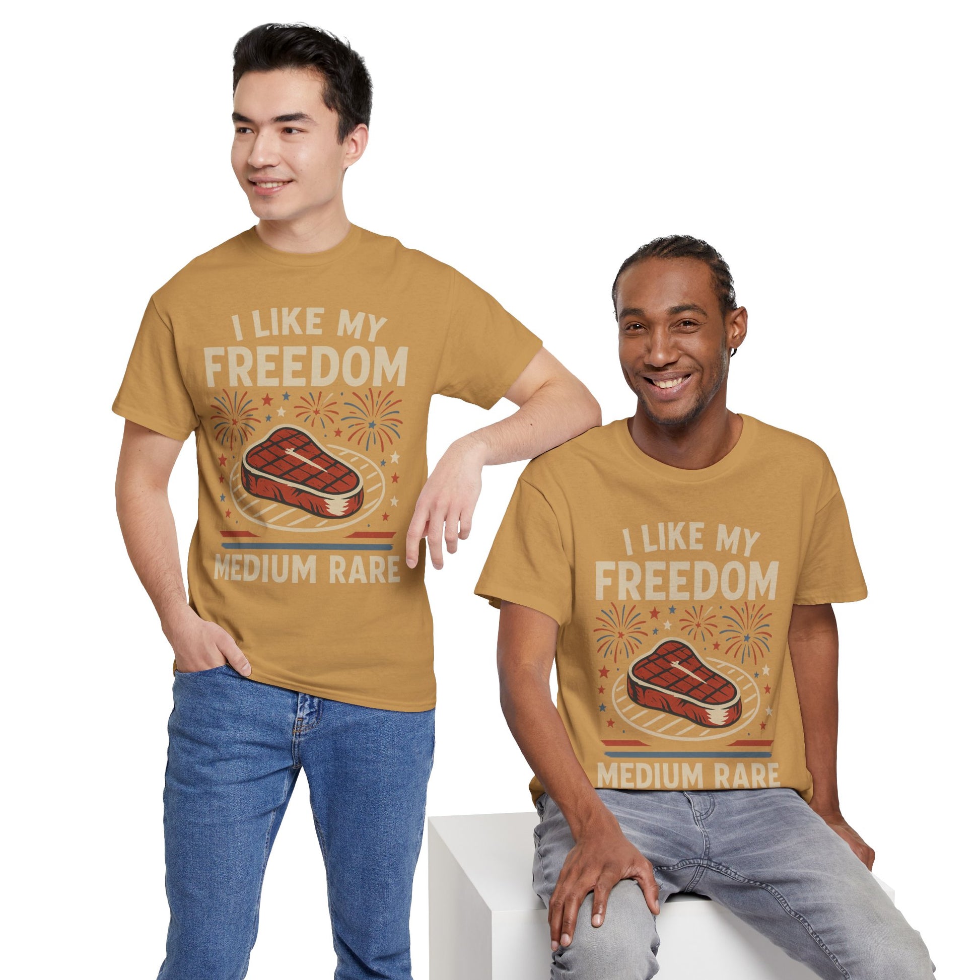 I Like My Freedom Medium Rare T-Shirt – Funny Patriotic BBQ Shirt for Men & Women, 4th of July USA Tee