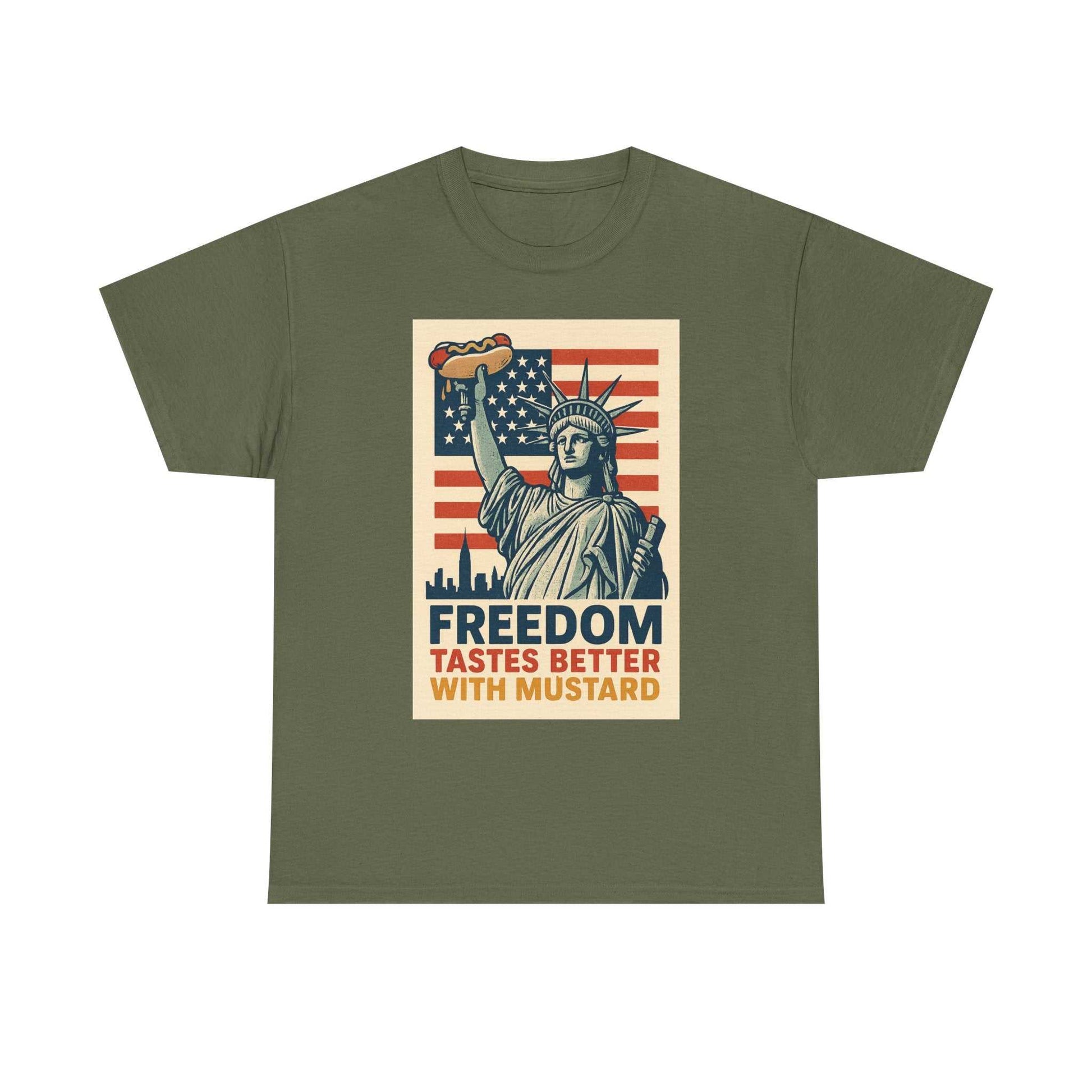 Freedom Tastes Better With Mustard T-Shirt – Funny 4th of July Hot Dog Tee, Patriotic Graphic Shirt for Men & Women