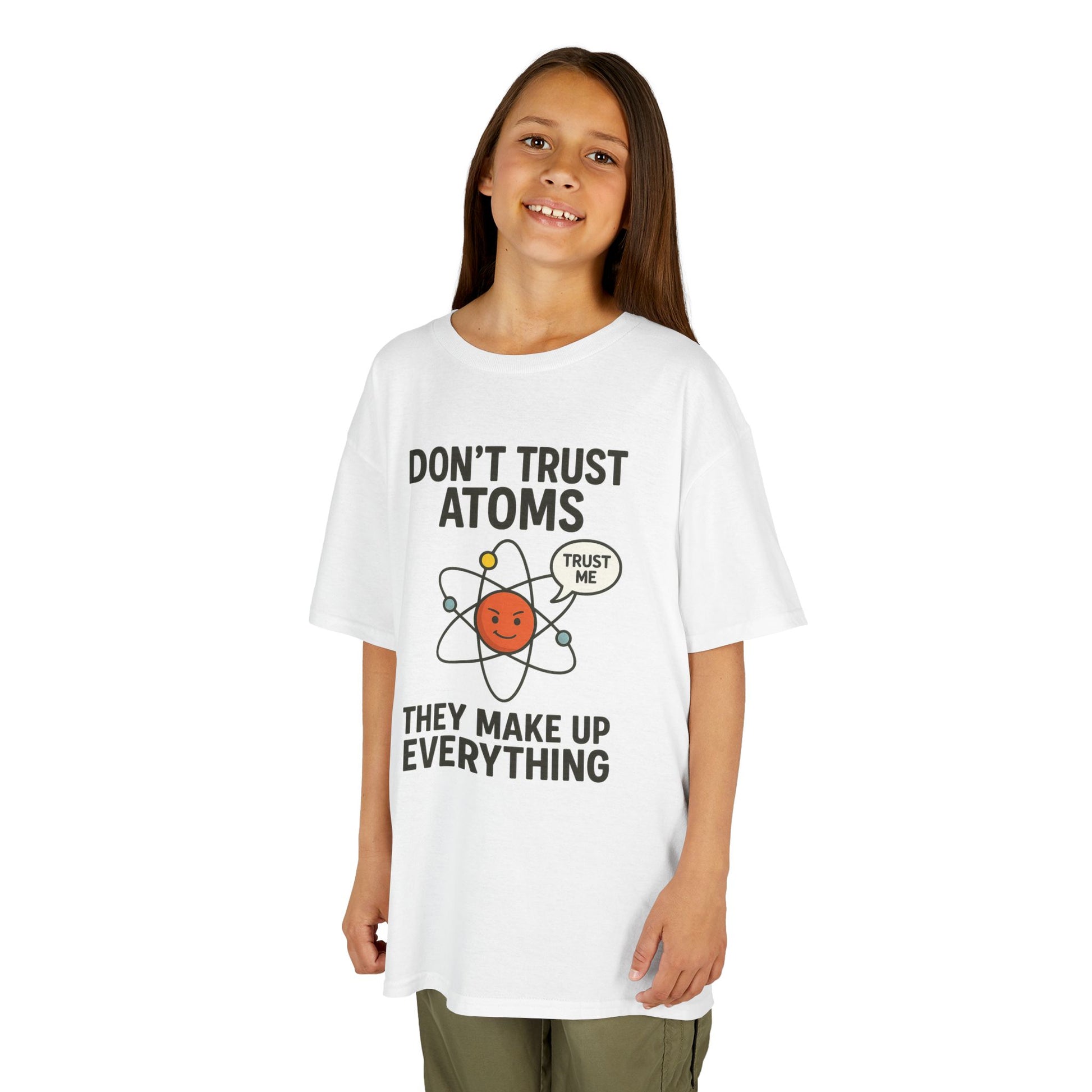 Don’t Trust Atoms – Funny Science T-Shirt for Kids | Unisex Nerdy Cotton Tee