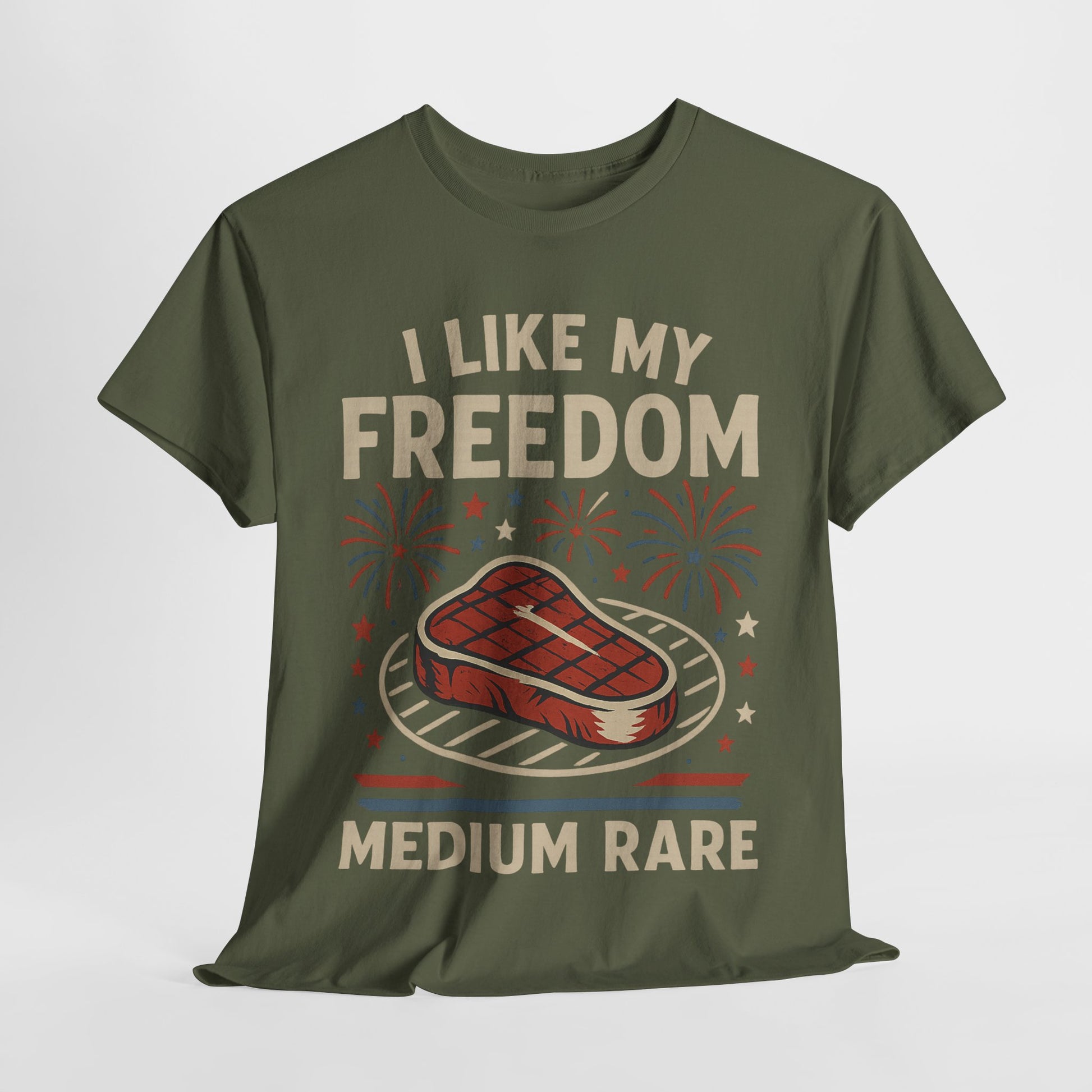 I Like My Freedom Medium Rare T-Shirt – Funny Patriotic BBQ Shirt for Men & Women, 4th of July USA Tee