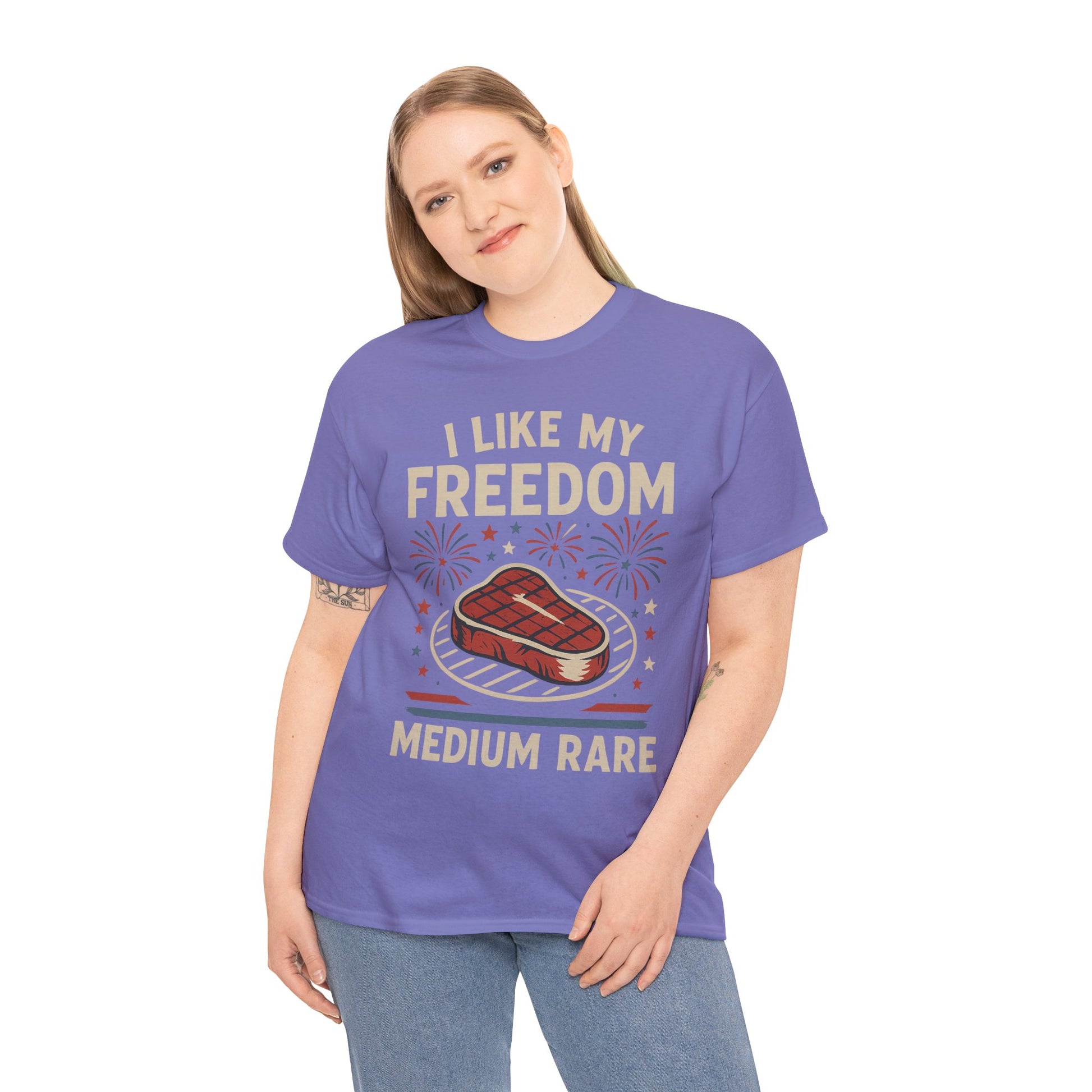 I Like My Freedom Medium Rare T-Shirt – Funny Patriotic BBQ Shirt for Men & Women, 4th of July USA Tee