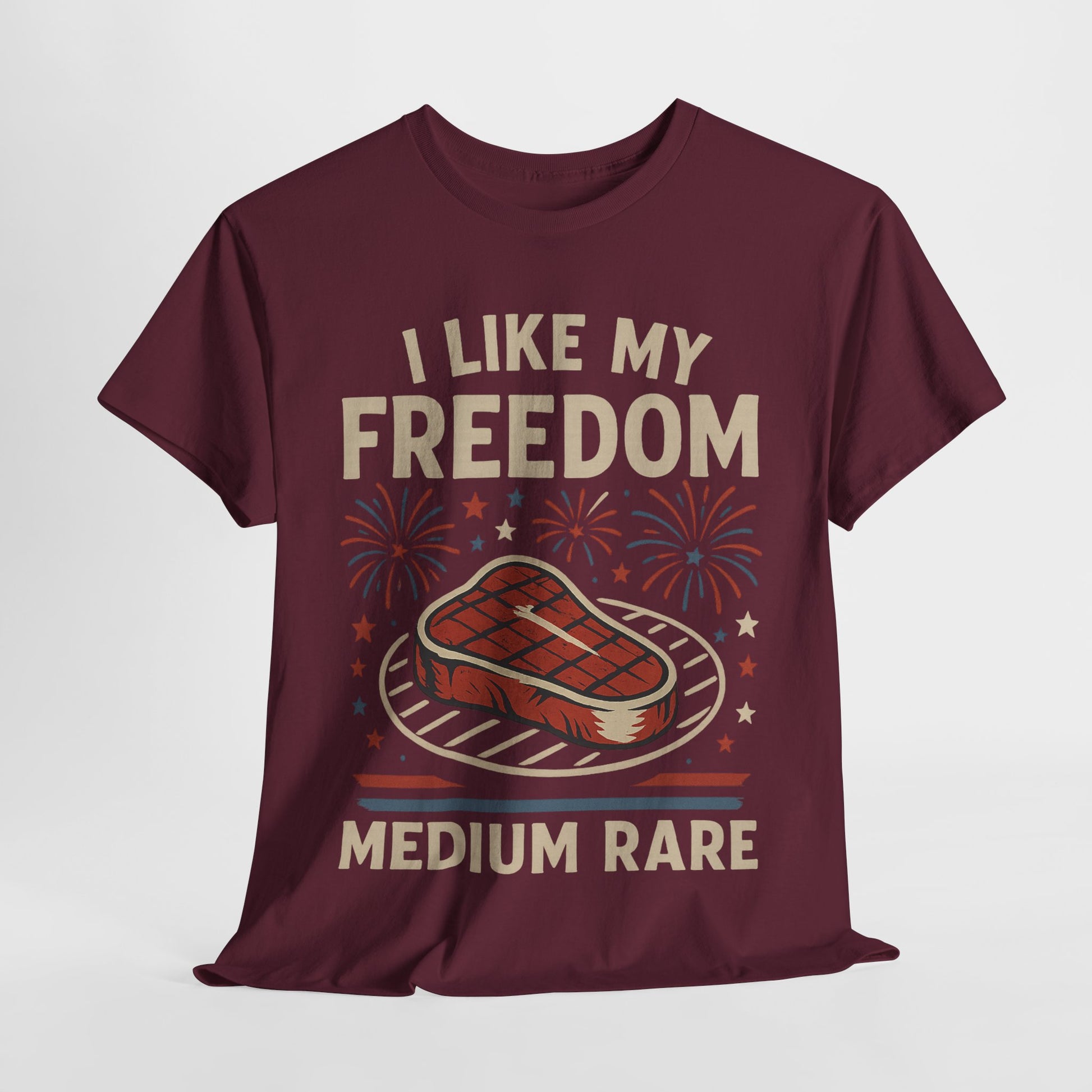 I Like My Freedom Medium Rare T-Shirt – Funny Patriotic BBQ Shirt for Men & Women, 4th of July USA Tee