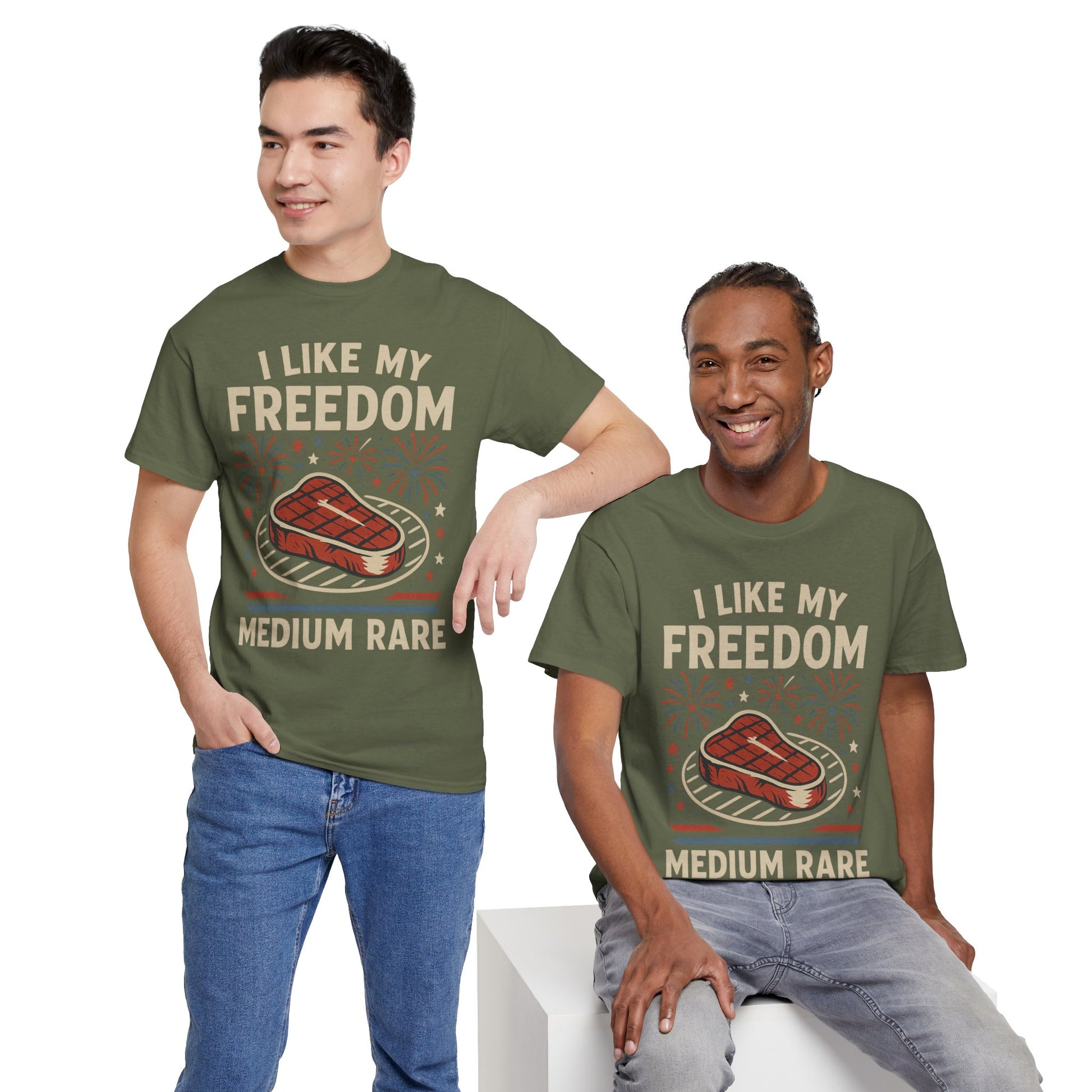 I Like My Freedom Medium Rare T-Shirt – Funny Patriotic BBQ Shirt for Men & Women, 4th of July USA Tee