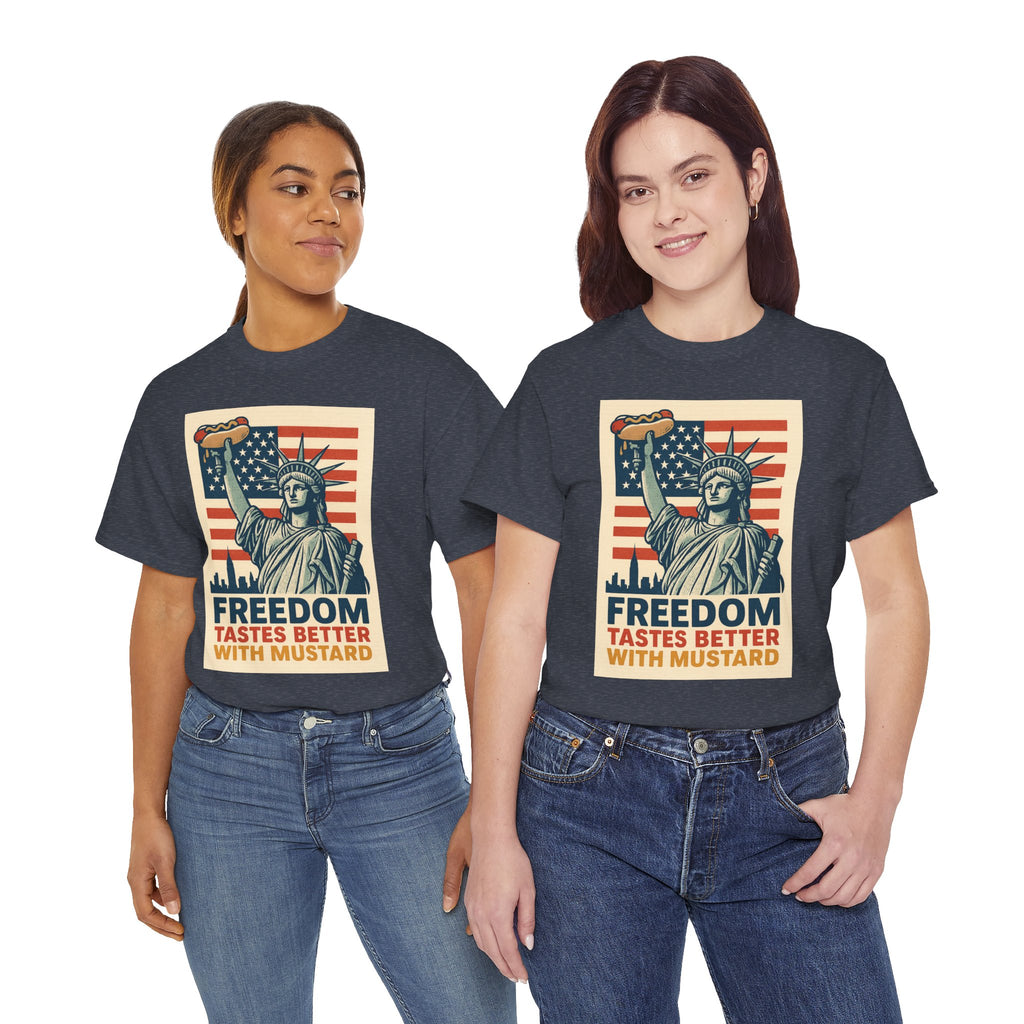 Freedom Tastes Better With Mustard T-Shirt – Funny 4th of July Hot Dog Tee, Patriotic Graphic Shirt for Men & Women