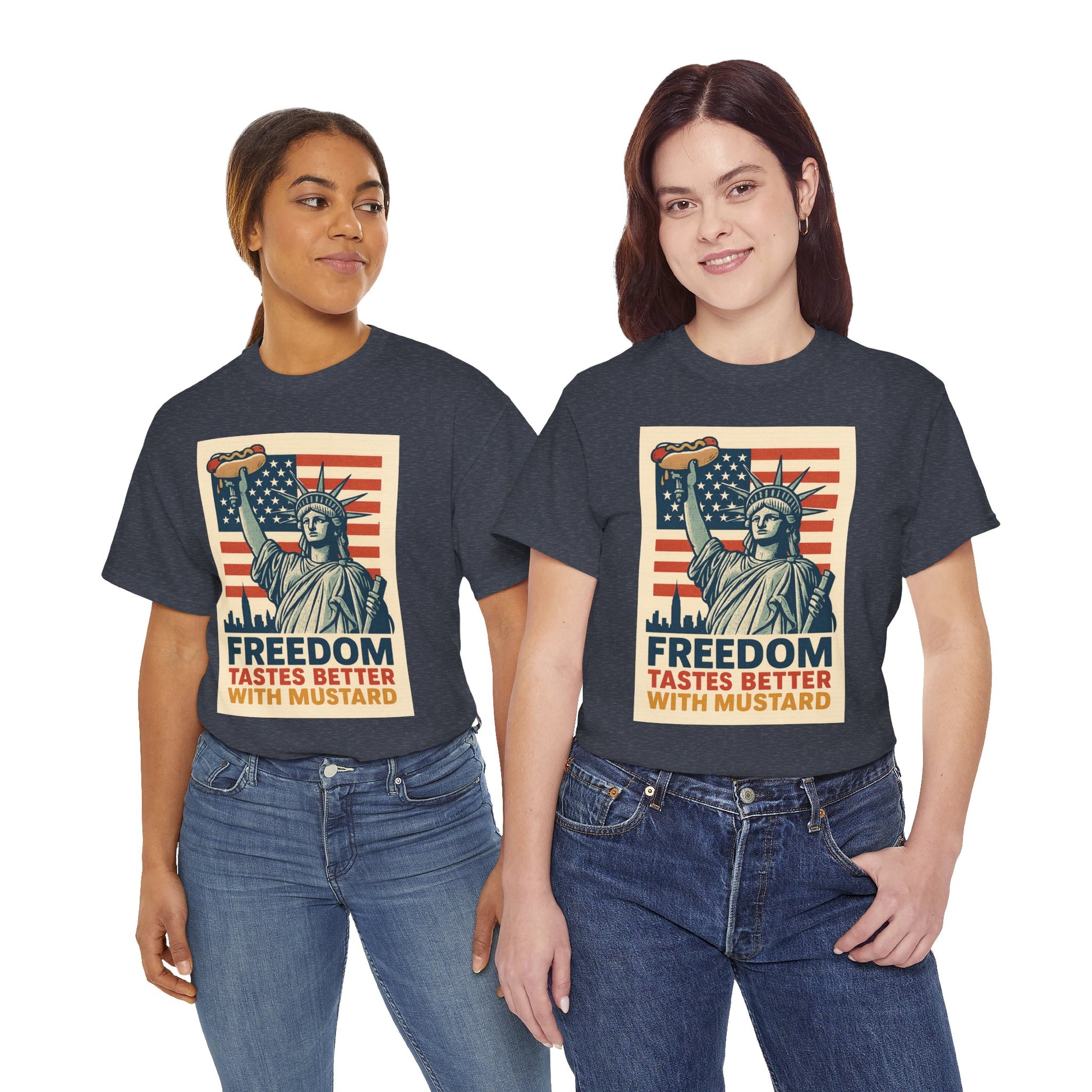 Freedom Tastes Better With Mustard T-Shirt – Funny 4th of July Hot Dog Tee, Patriotic Graphic Shirt for Men & Women