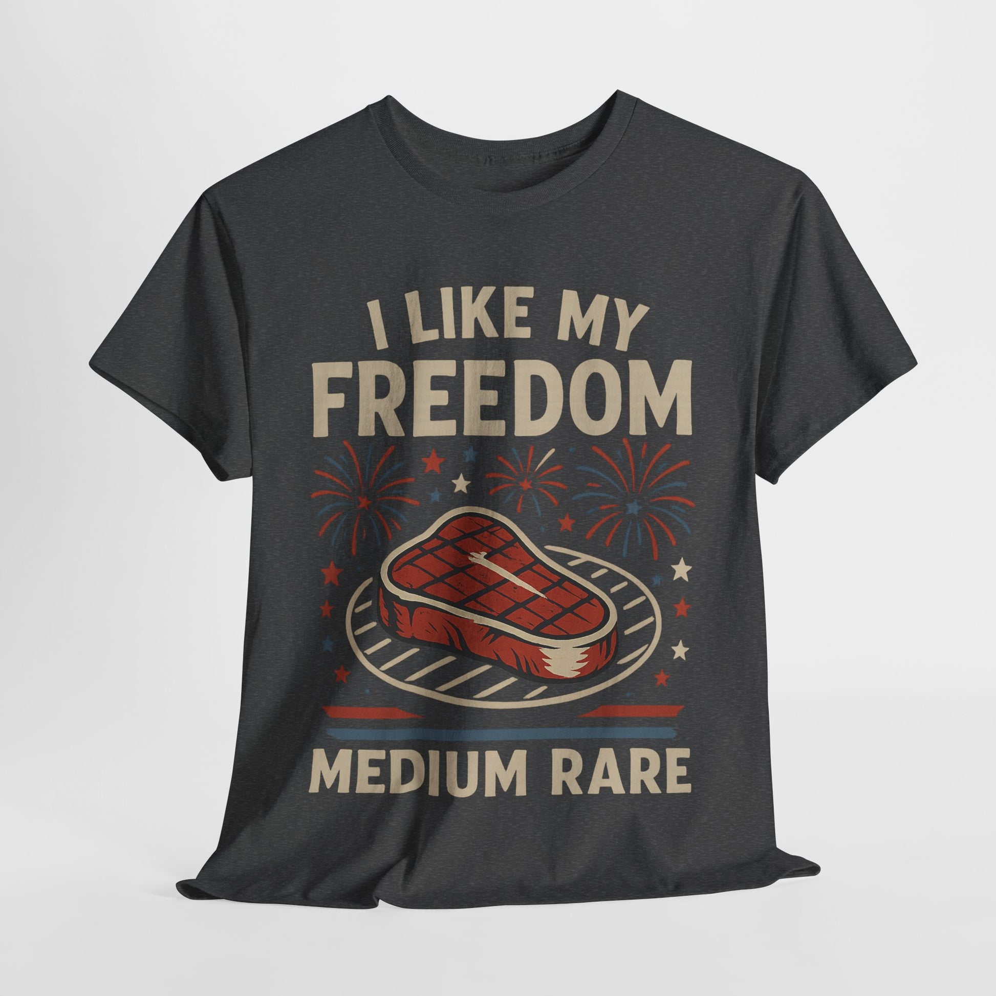 I Like My Freedom Medium Rare T-Shirt – Funny Patriotic BBQ Shirt for Men & Women, 4th of July USA Tee
